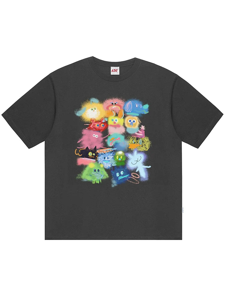 Inkjet Color Graffiti Print T-Shirt - chiclara