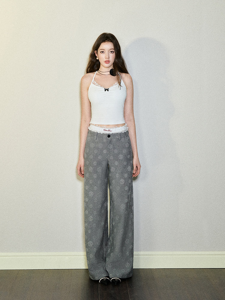 Embossed Wide Leg Pants