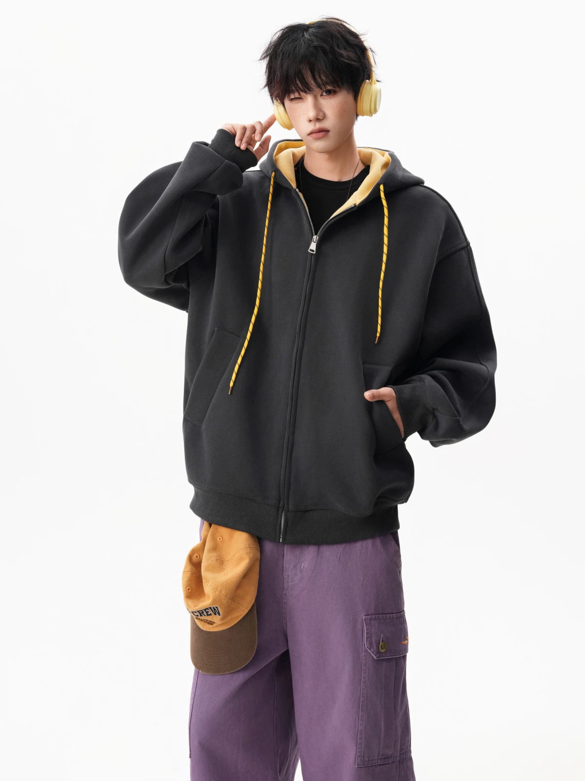 Echo Cord Contrast Zip Hoodie