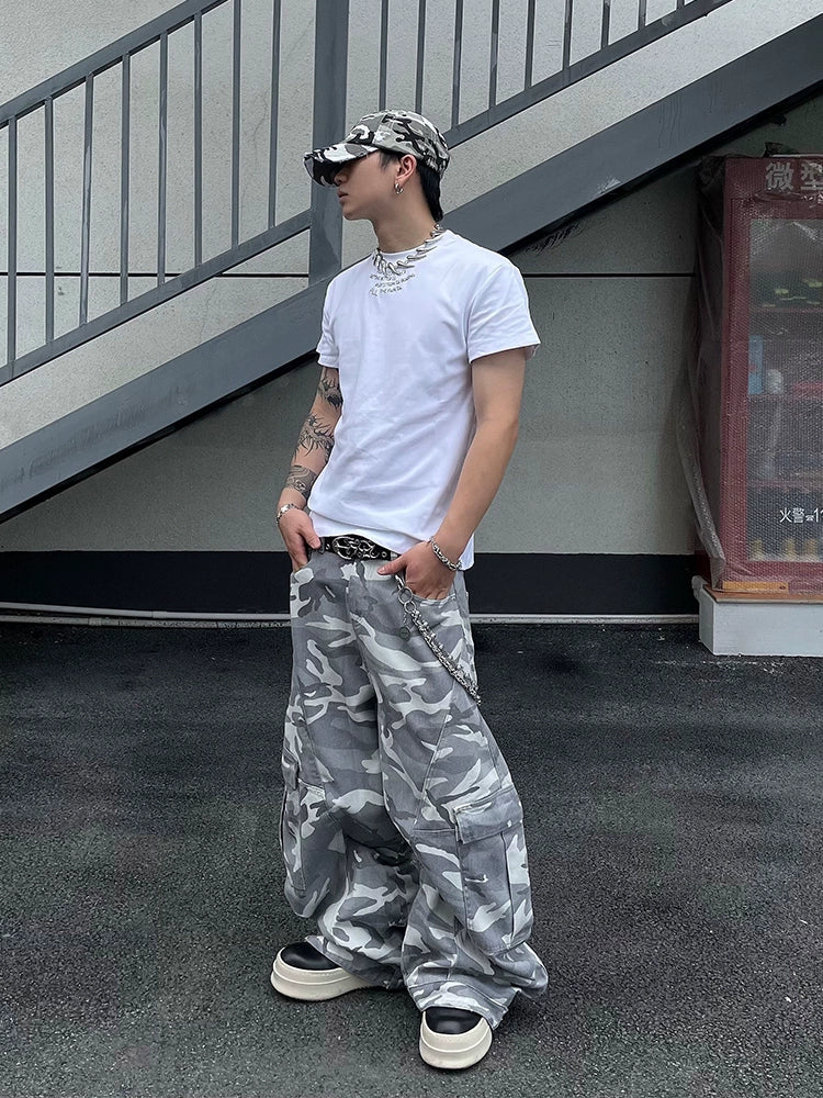 Multi-Pocket Frost Camo Cargo Pants