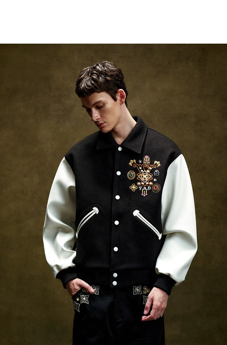 Embroidered Contrast Sleeve Varsity Jacket