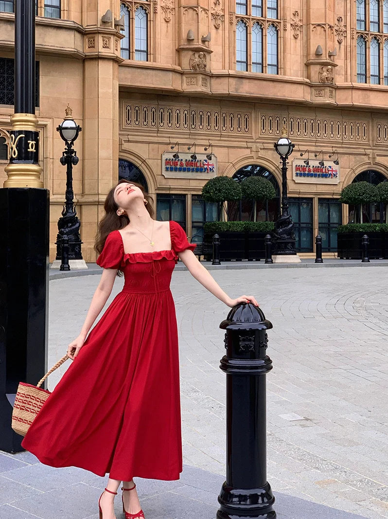 Puff Sleeve Maxi Dress with Ruffle Detail