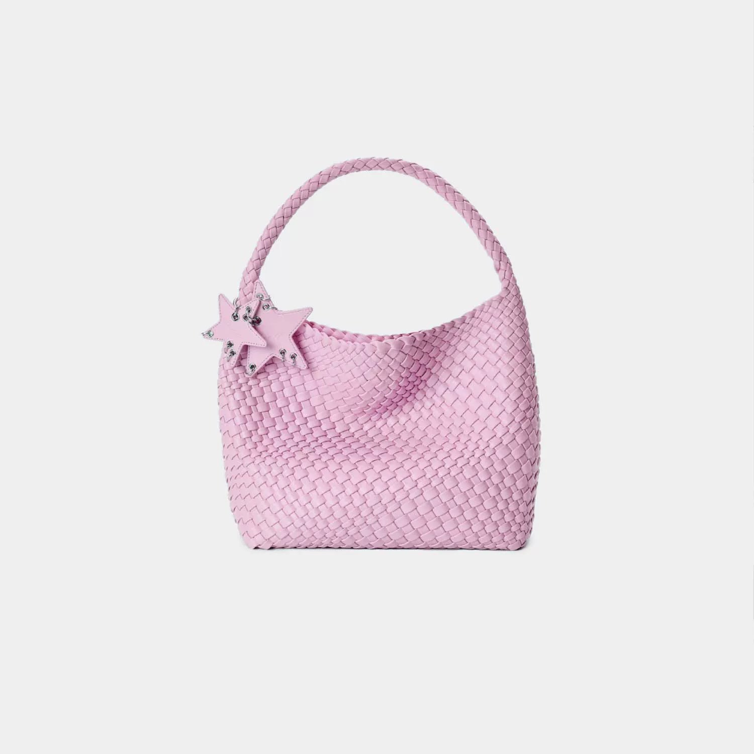Metallic Woven Star Hobo Tote - Pink