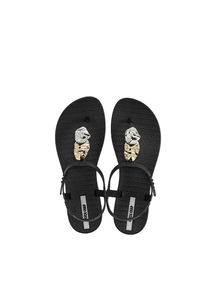 Sculpted Metallic Charm Thong Sandals
