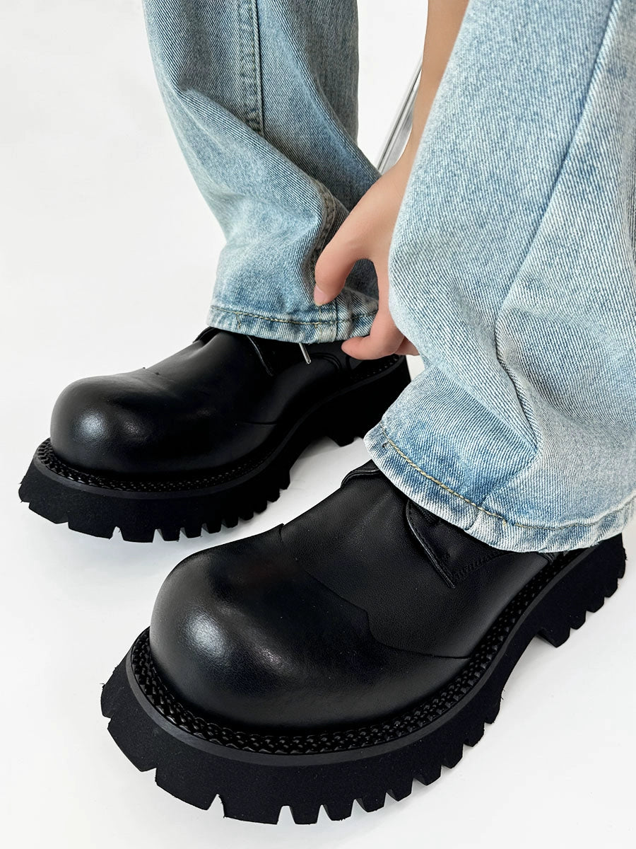 Chunky Black Platform Derby Shoes with Rounded Toe