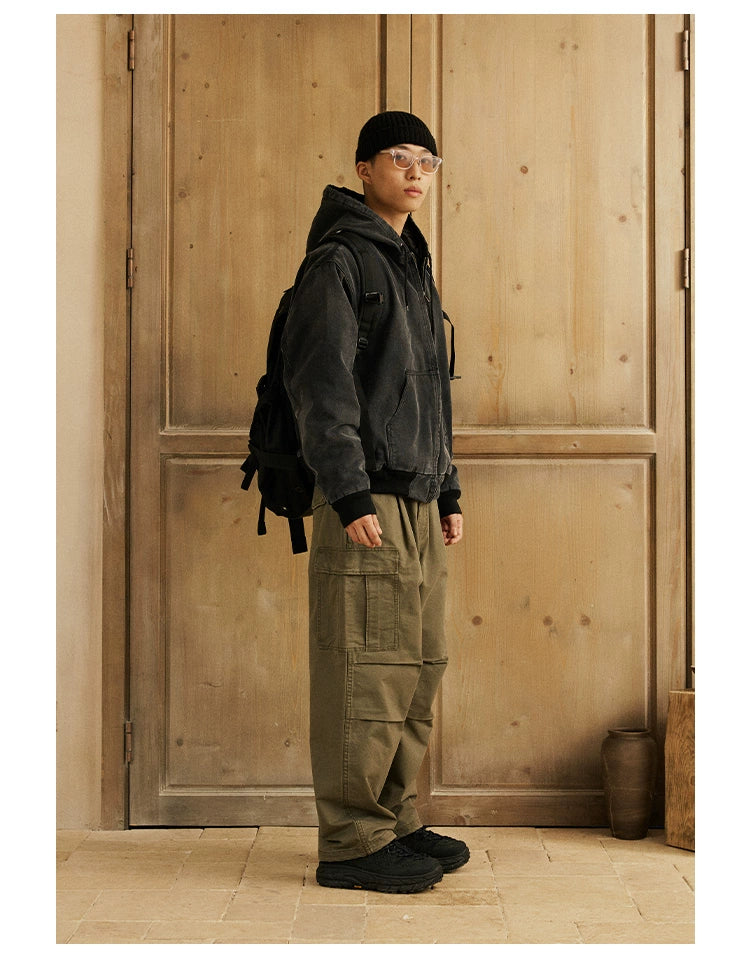 Military Green Straight Cargo Pants