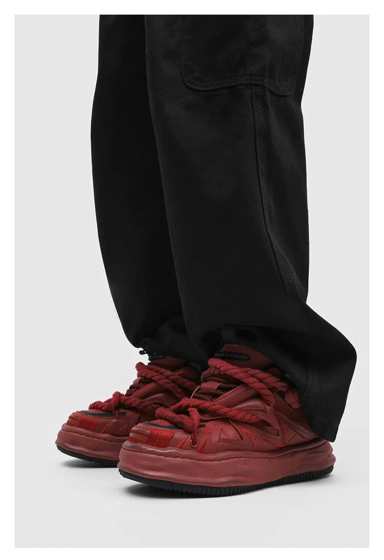 Distressed Rope-Lace Chunky Sneakers