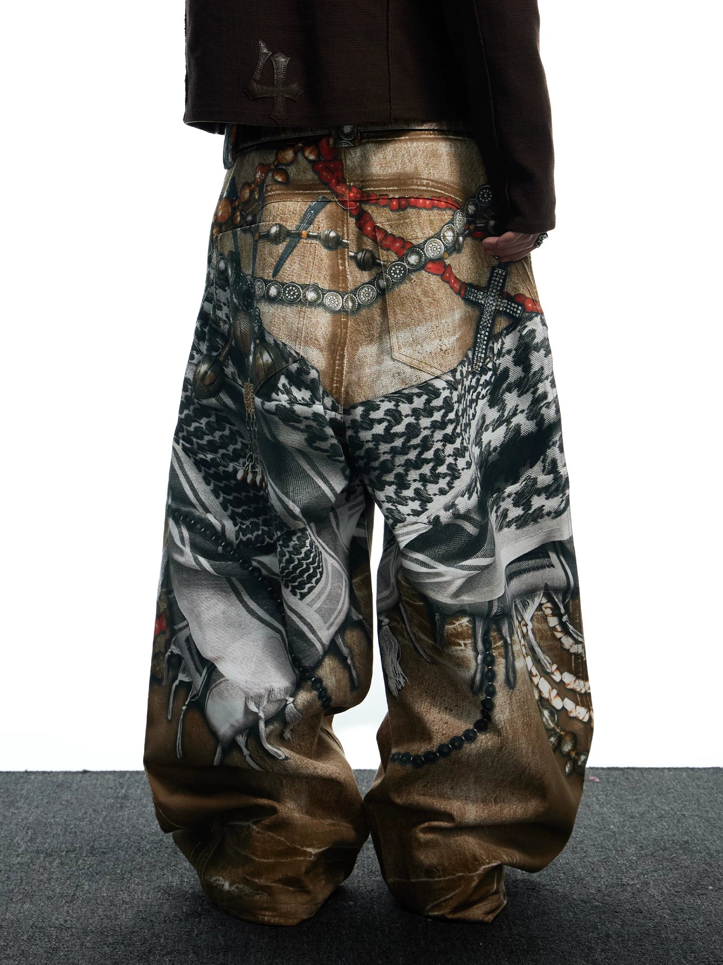 Tribal Collage Print Wide Leg Jeans