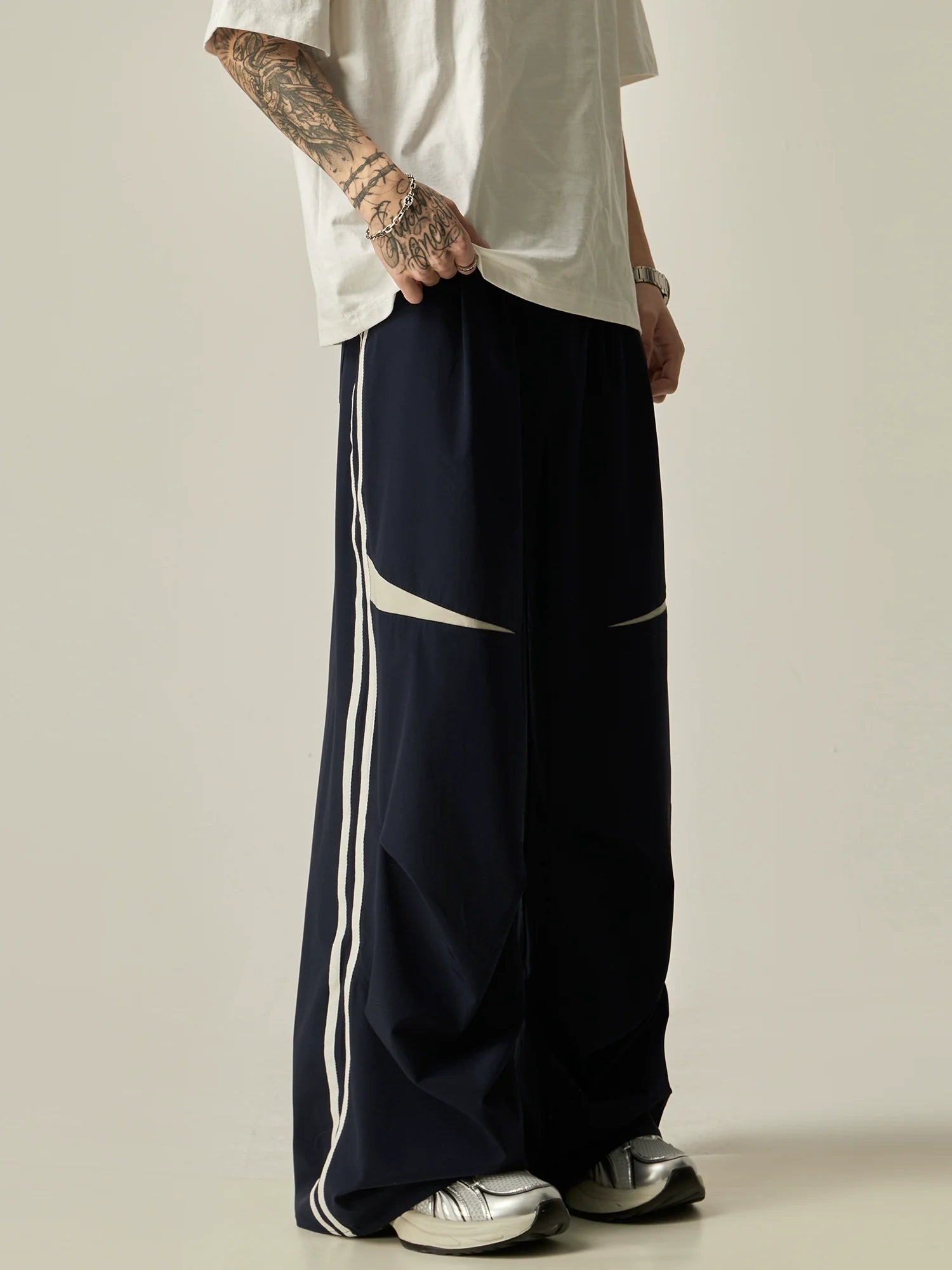 Wide-Leg Tri-Stripe Athletic Pants