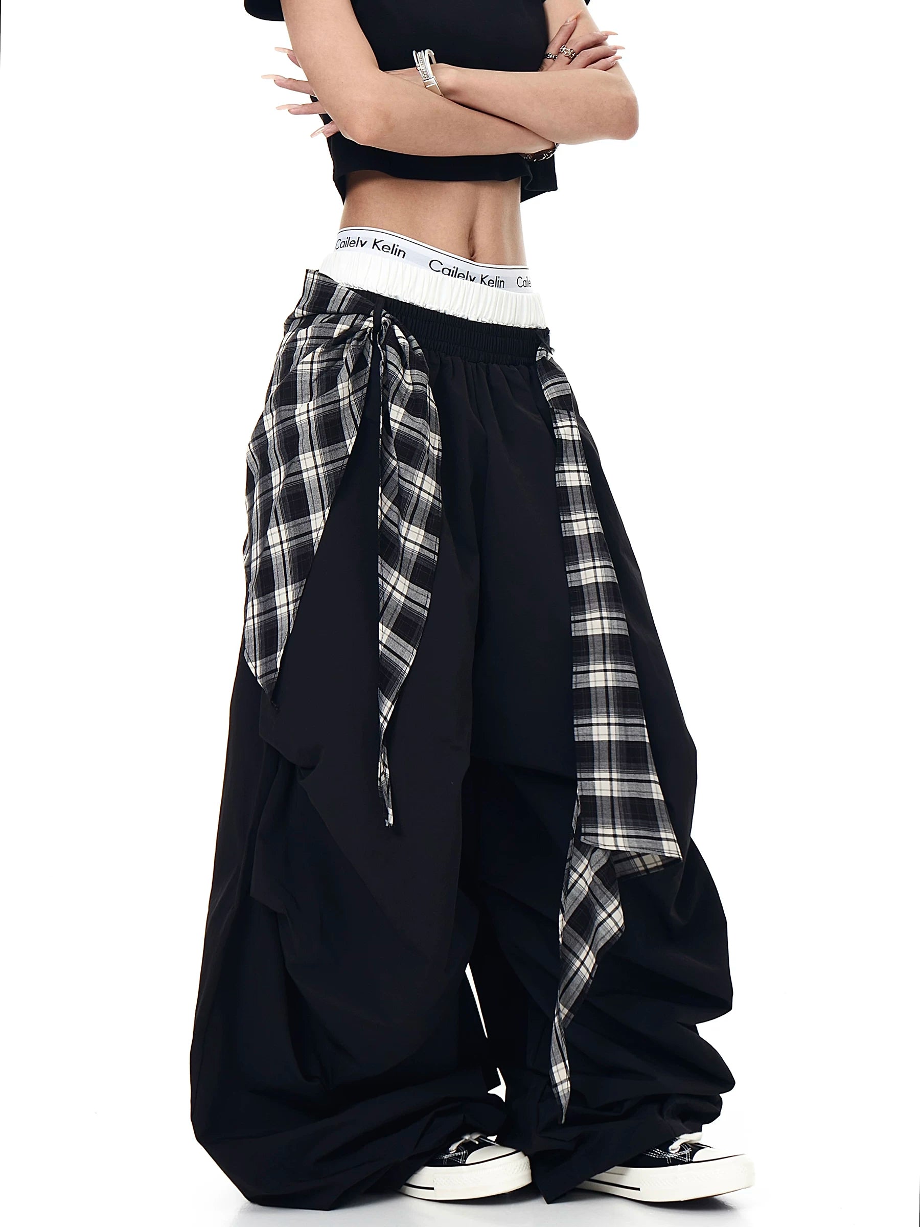 Plaid Shroud Parachute Skirt Pants