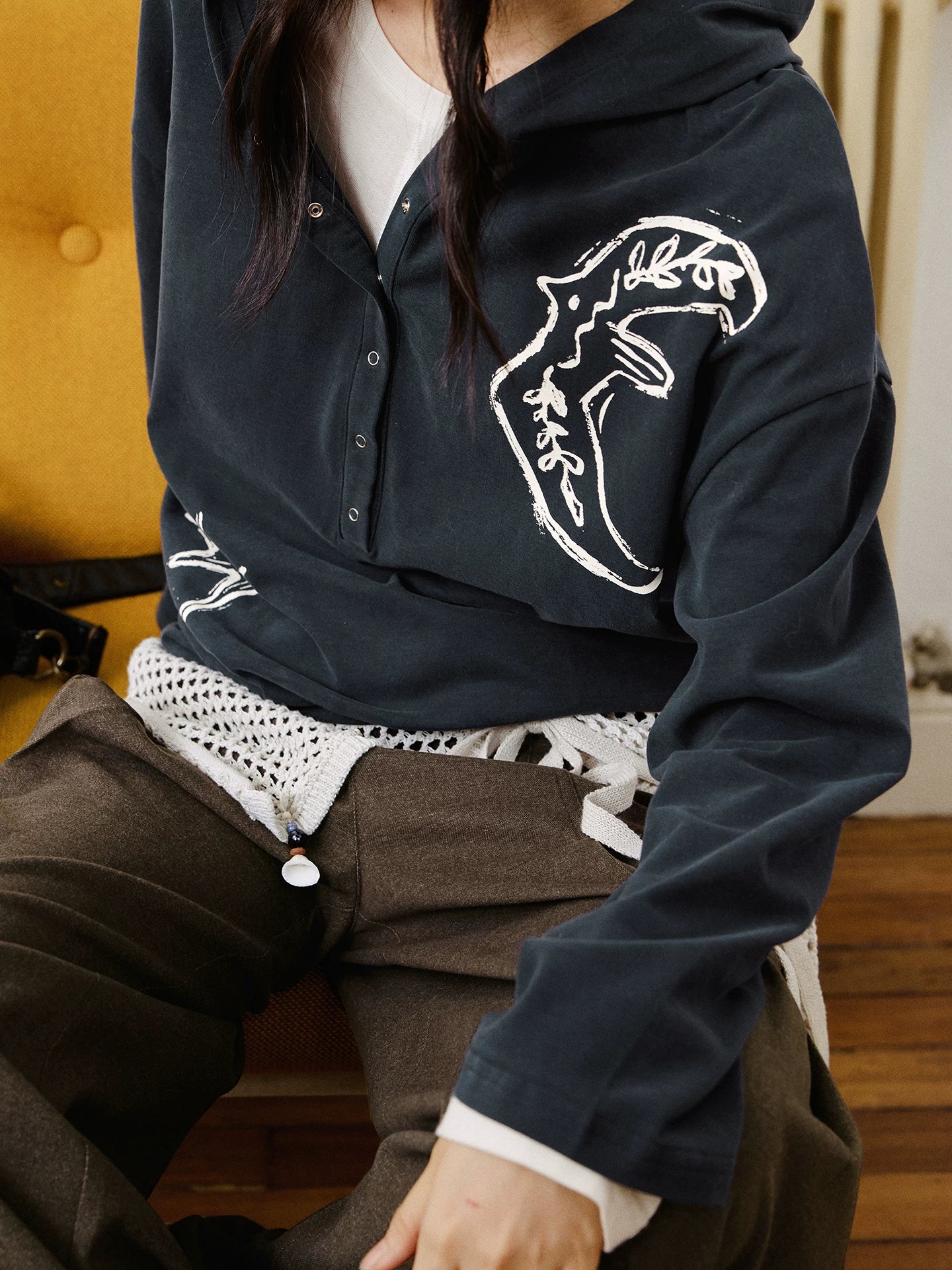 Graphic Embroidered Oversized Polo Shirt