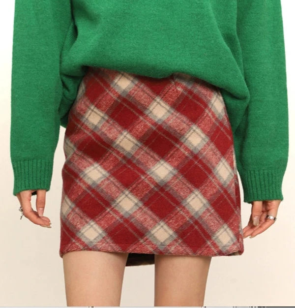 High-Waisted Plaid Skirt