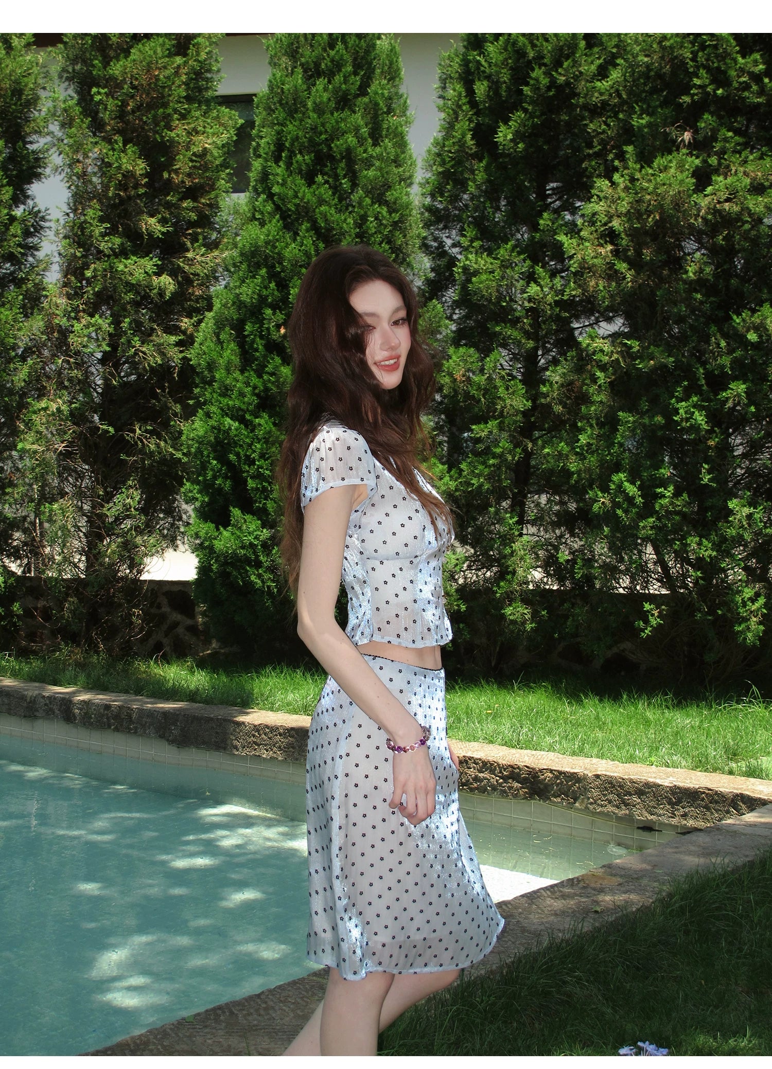 Garden Mirage Sheer Polka Dot Blouse