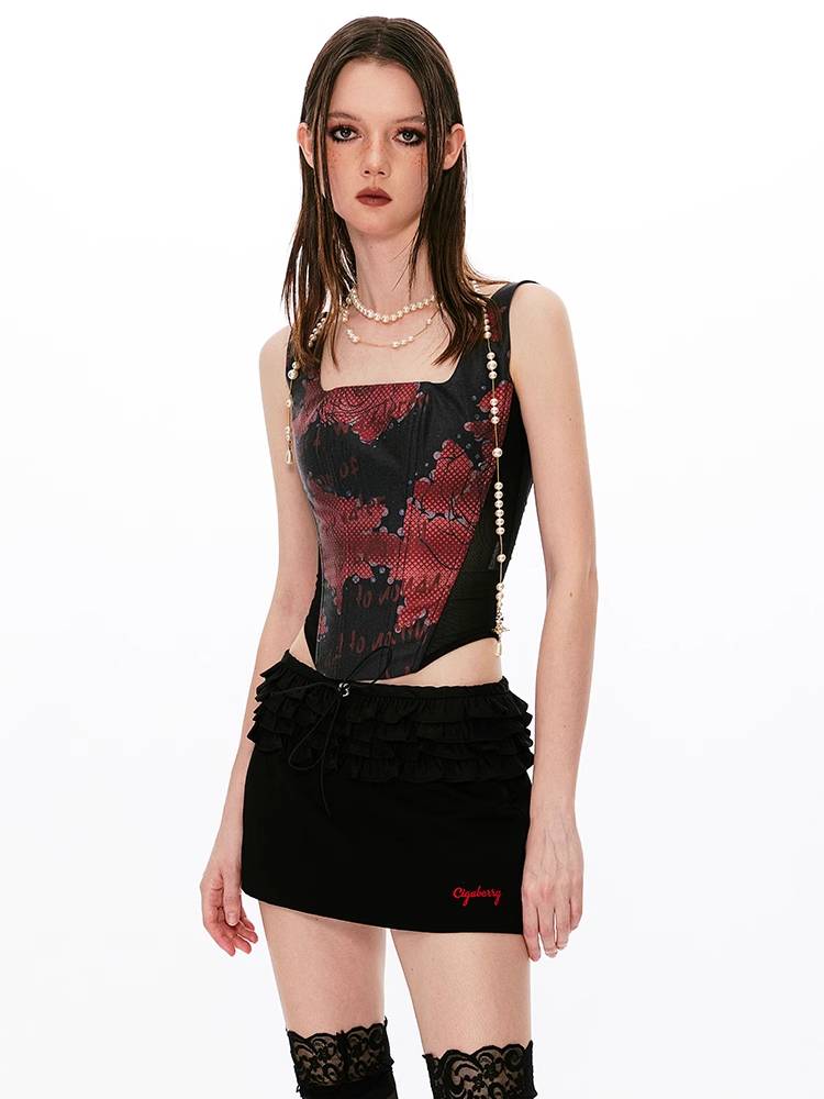 Gothic Red Print Corset Top