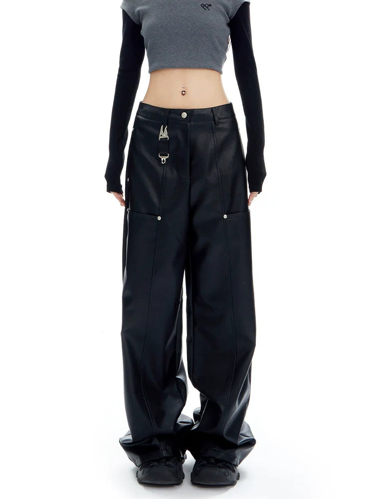 Oversized Black Cargo Pants with Utility Details