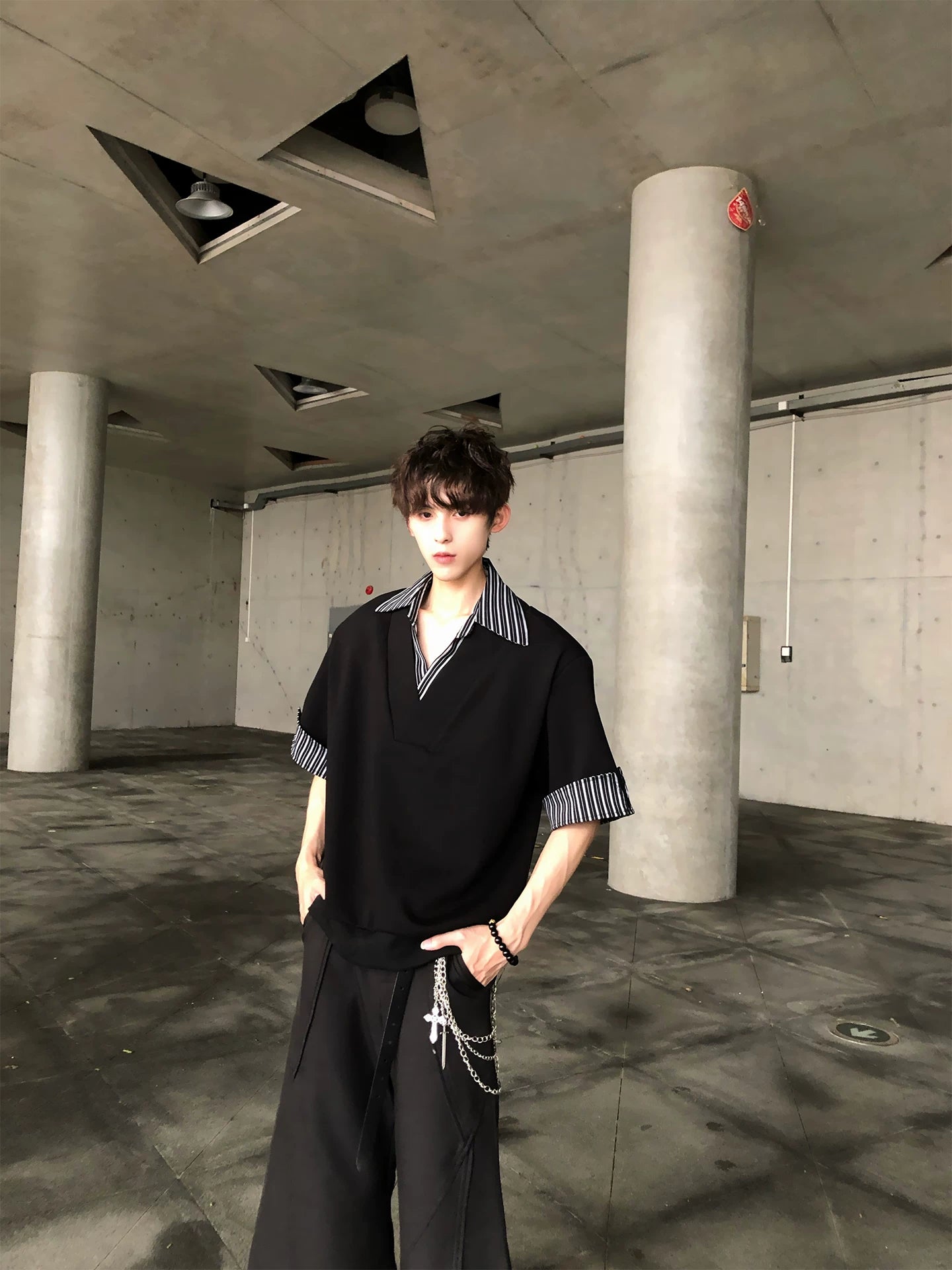 Midnight Stride Stripe-Collar Shirt