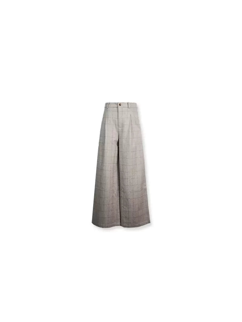 Gray Plaid High Waist Wide Pants