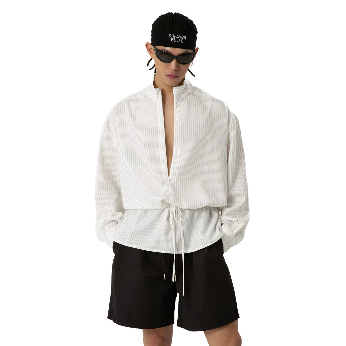 Drawstring Plunge Tunic Shirt
