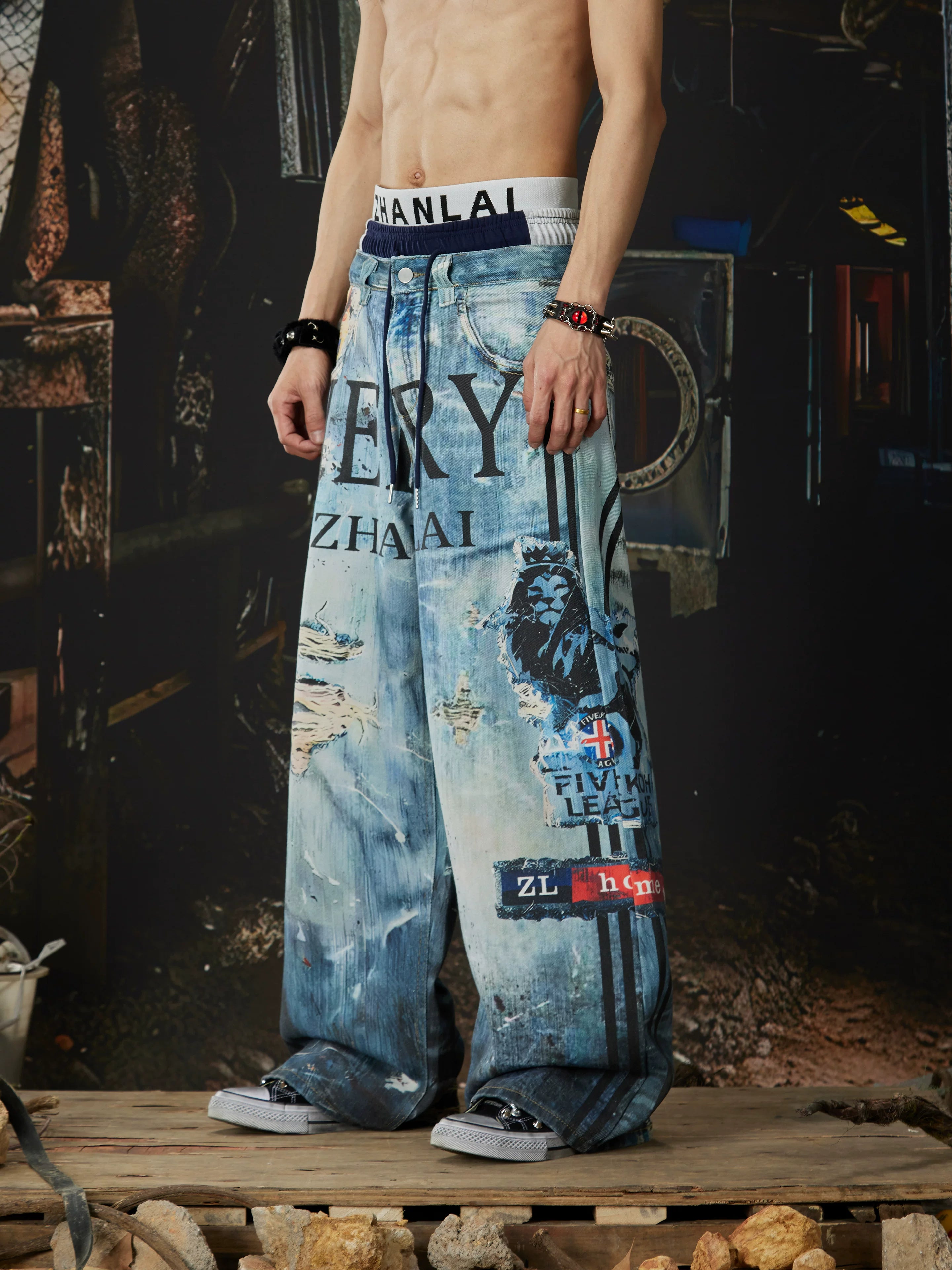 Distressed Ocean-Wash Jogger Jeans