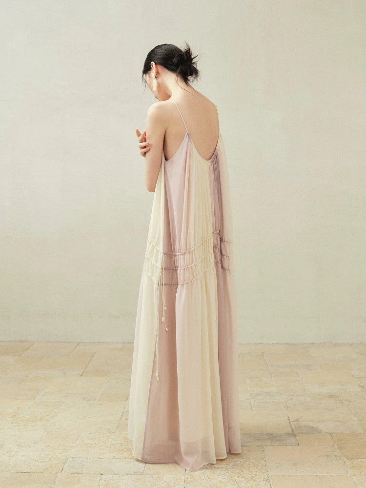 Gradient Drawstring Maxi Slip Dress