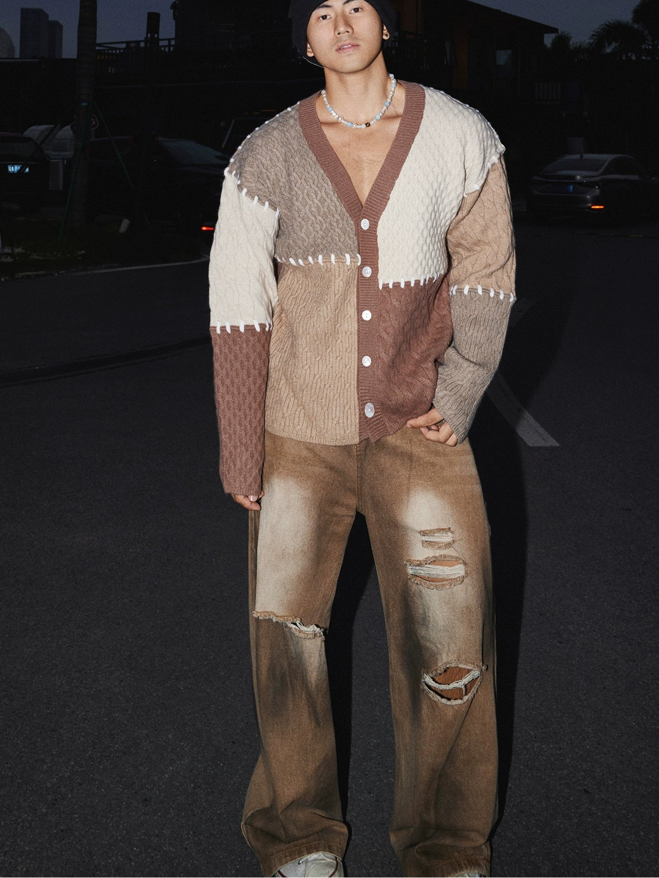 Mosaic Patchwork Knit Cardigan