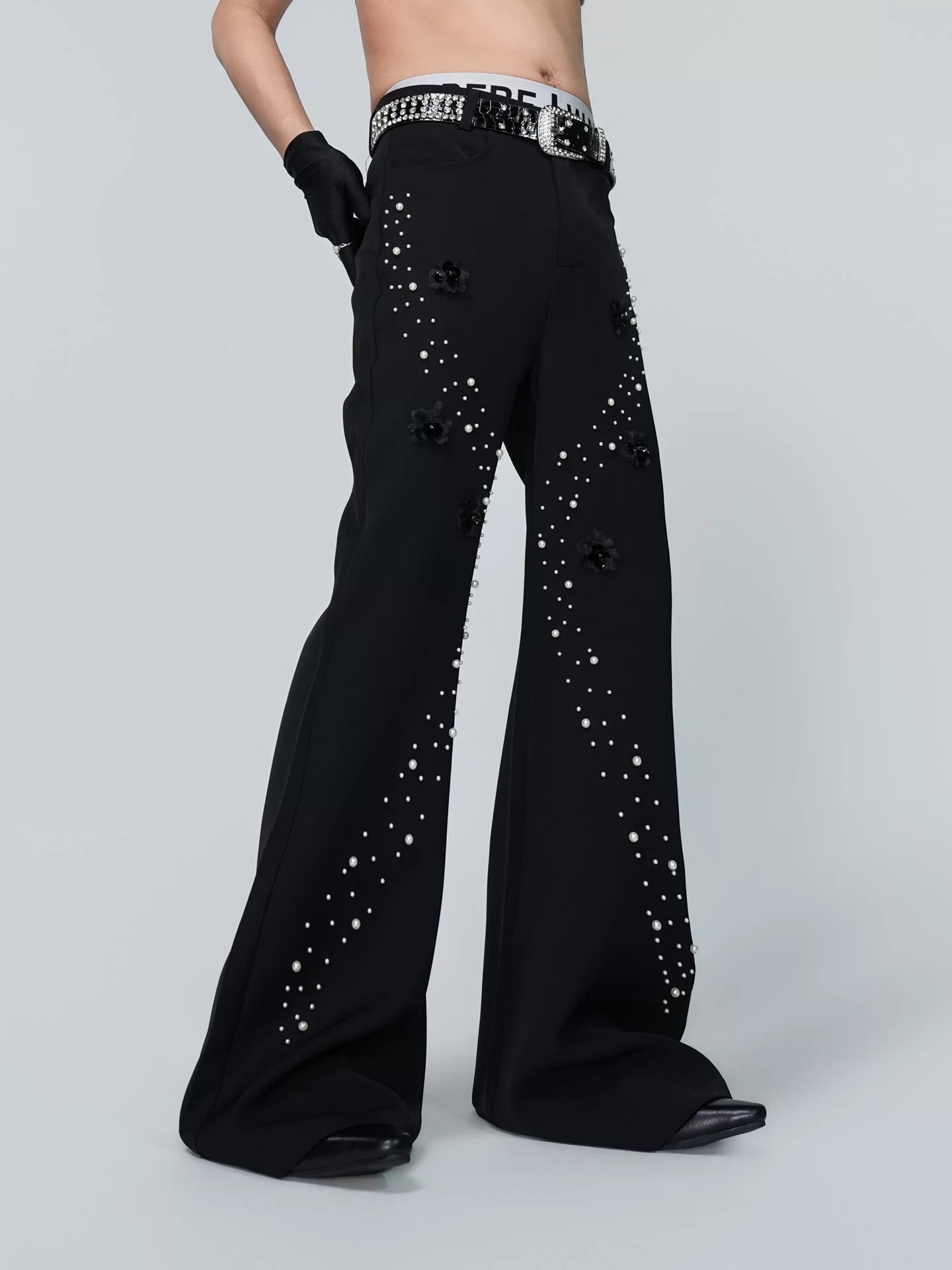Midnight Blossom Starfall Pearl-Flare Trousers
