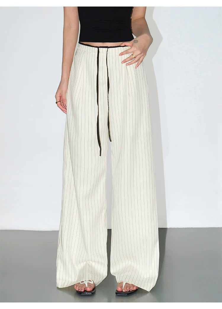 Pinstripe Drawstring Wide Leg Pants