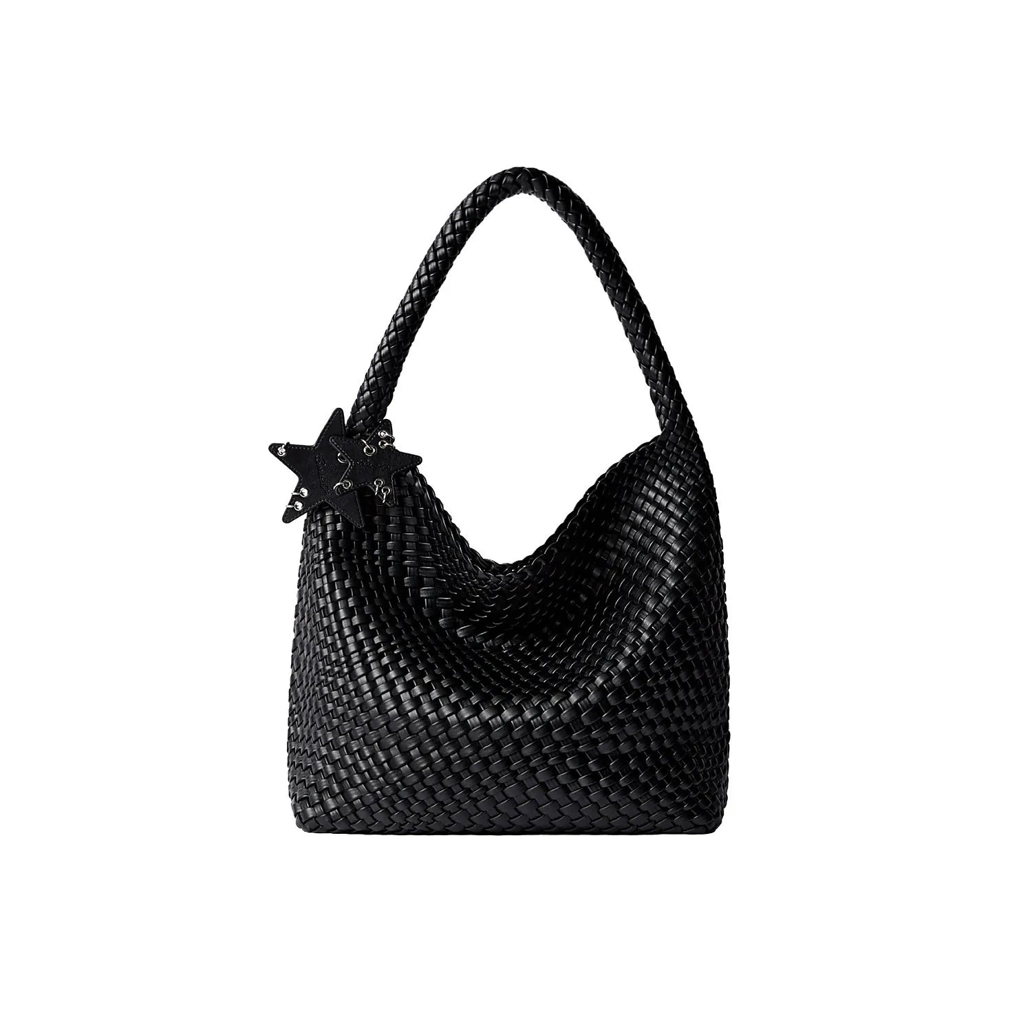 Metallic Braided Star Hobo Tote - Black / Large