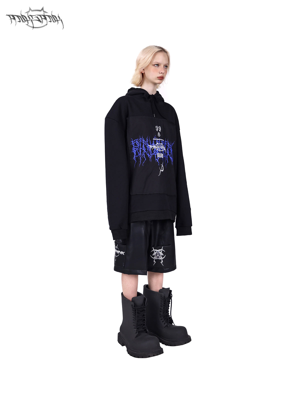 PINKSPINK Gothic Electric Hoodie - Black with Blue Accents