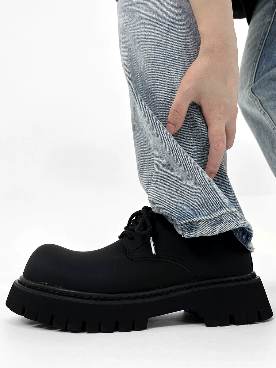 Chunky Black Matte and Glossy Platform Derby Shoes