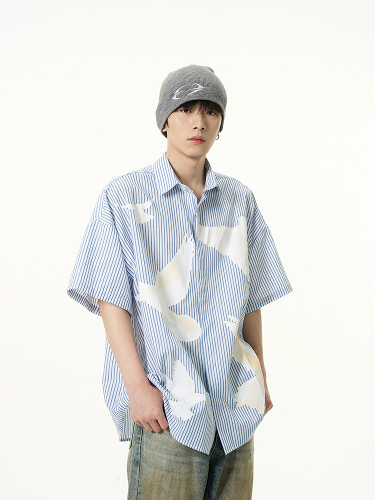 Striped Dove Print Button Up Shirt