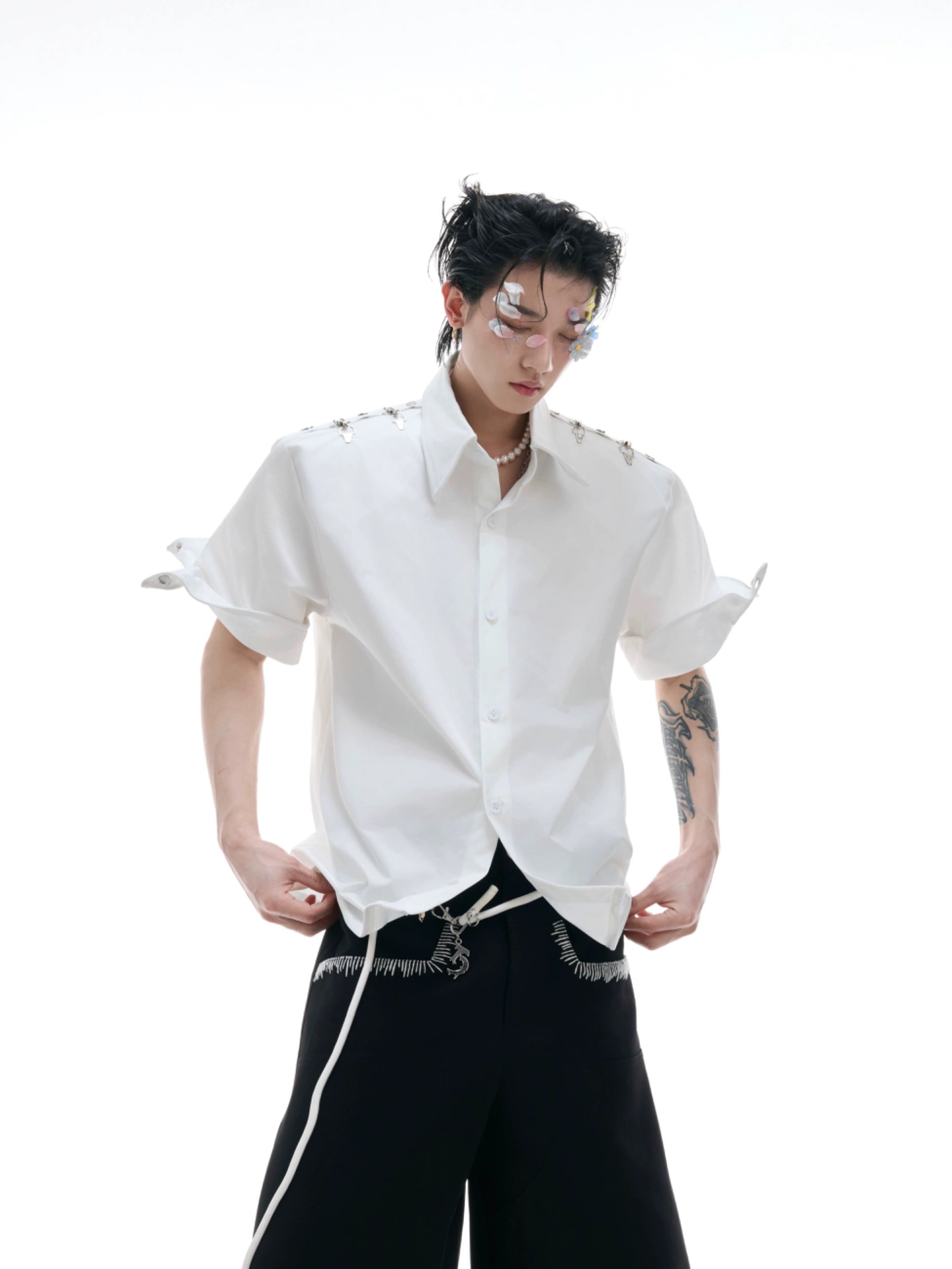 White Short Sleeve Button-Up Shirt