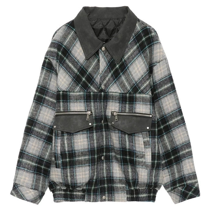 Retro Patchwork Plaid Puffer Jacket