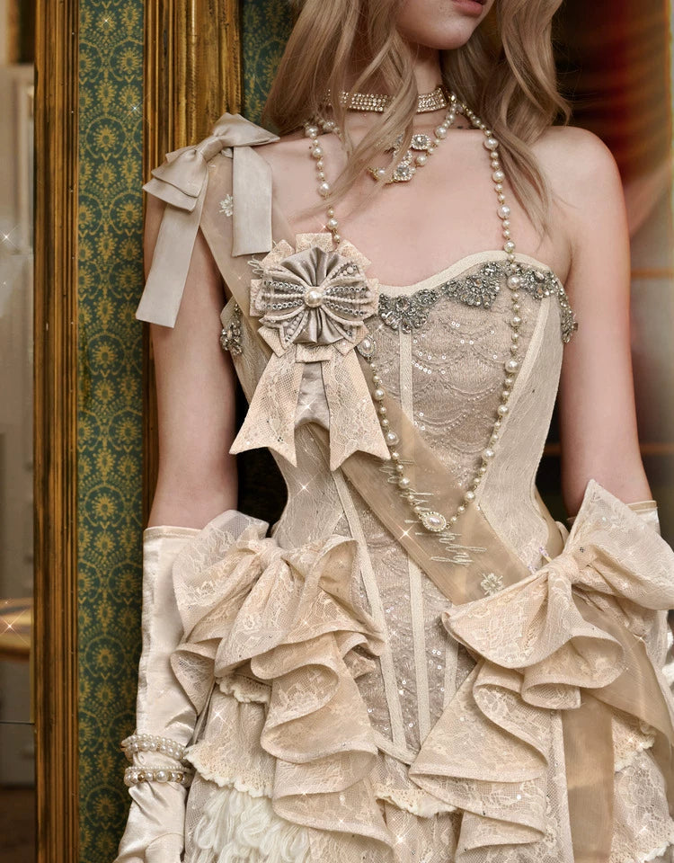 Ivory Beaded Bow Corset Top