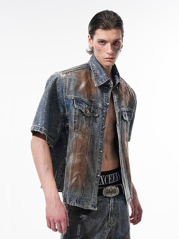 Hot Stamping Metallic Denim Jacket and Jeans Setup