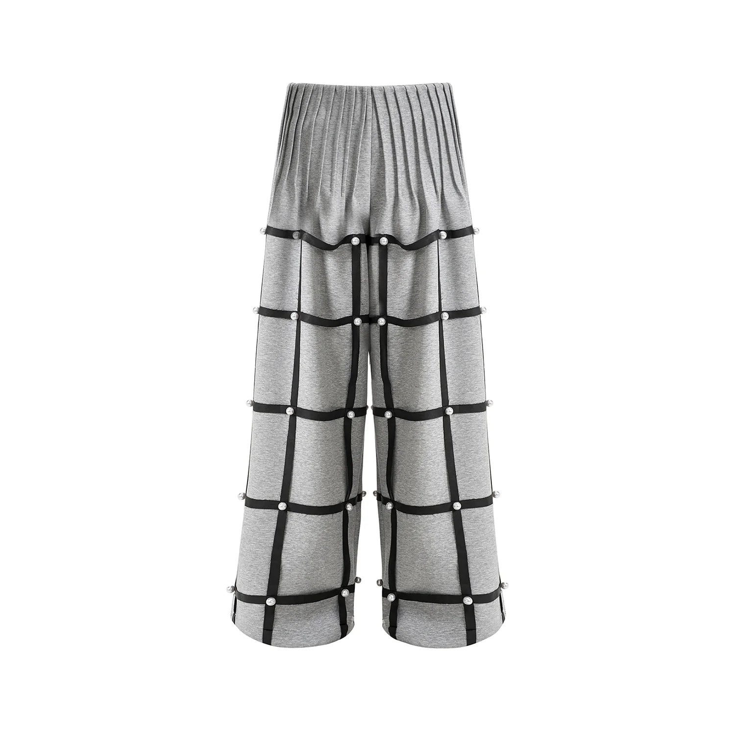 Grid Pearl Pleated Pants