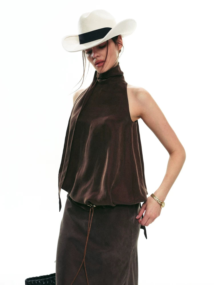 Espresso Nocturne Draped Halter Top