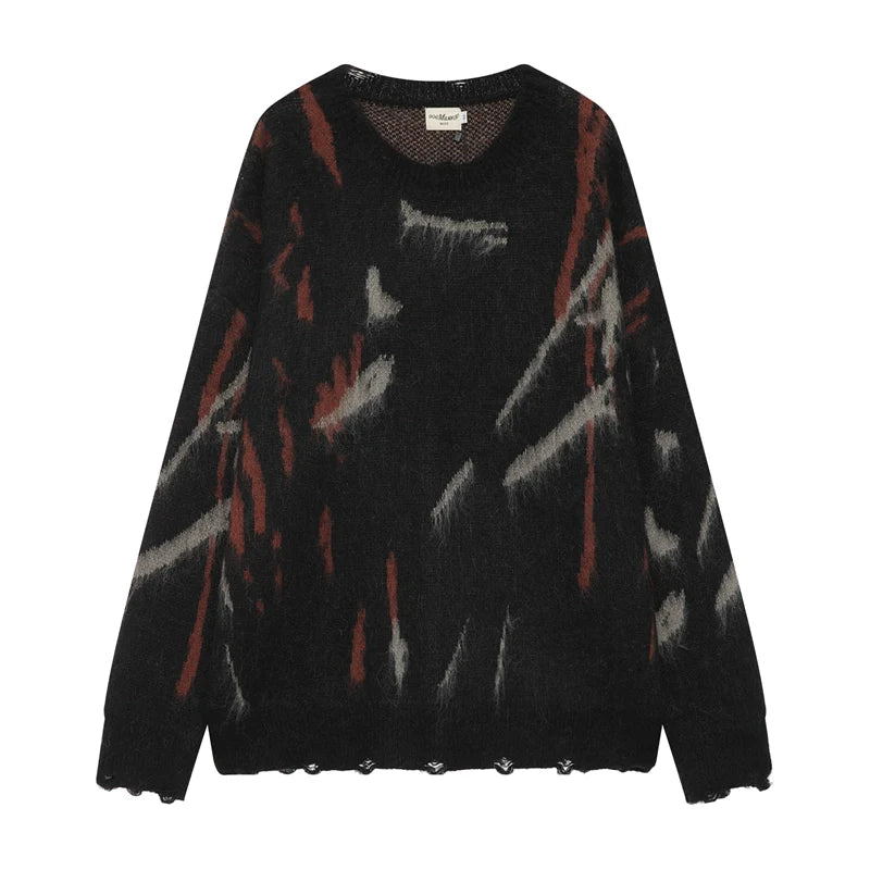 Distressed Abstract Pattern Oversized Sweater