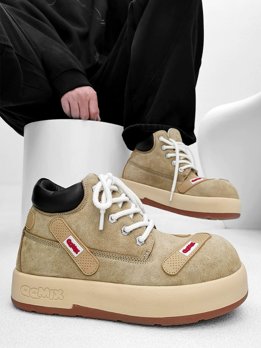 Beige Suede Chunky Platform Sneakers with Gum Sole