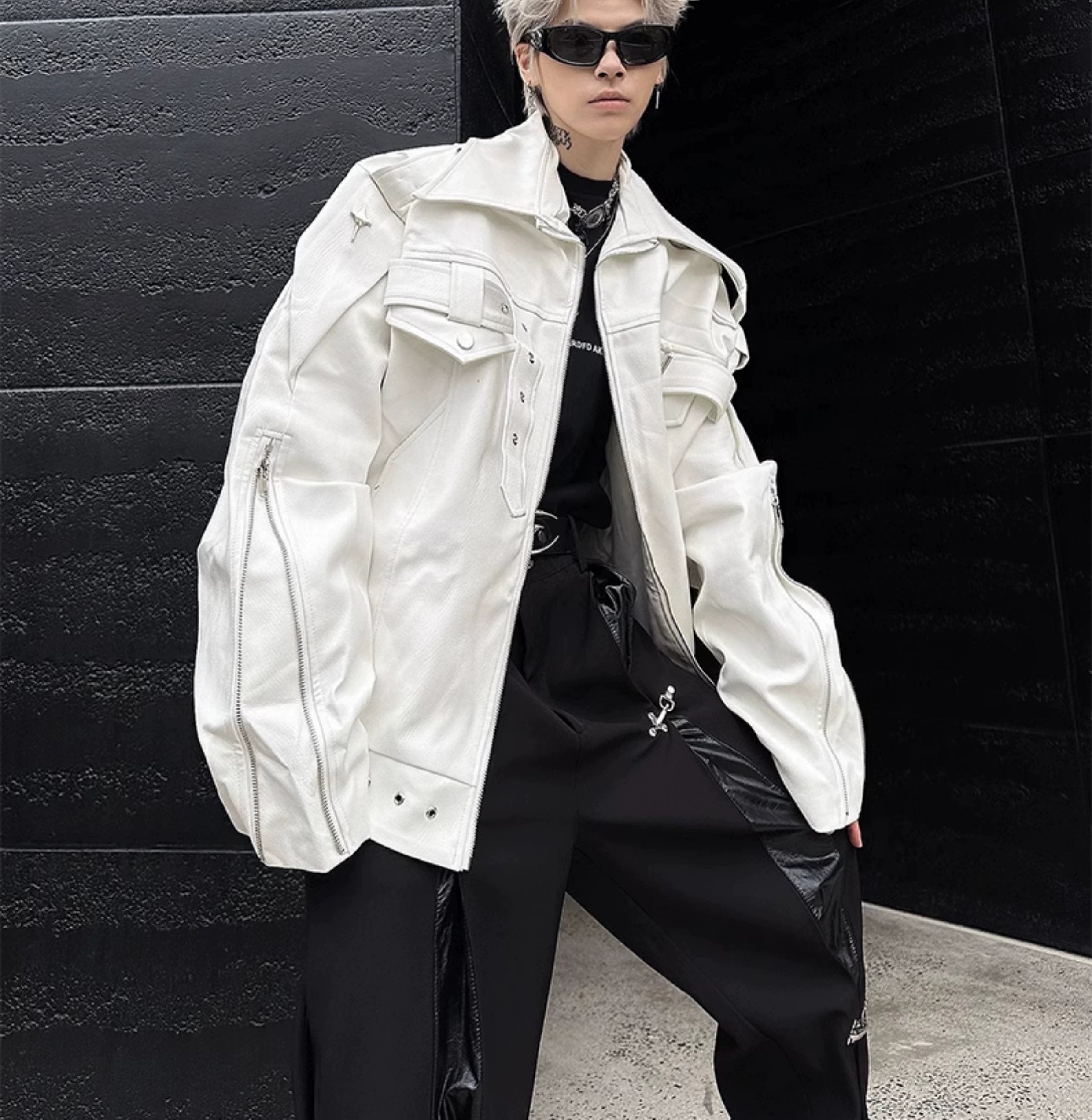 Oversized Star Patch Leather Jacket