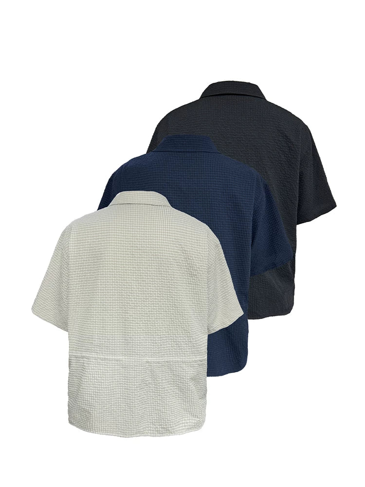Textured Front Patch Pockets Short-Sleeve Shirt