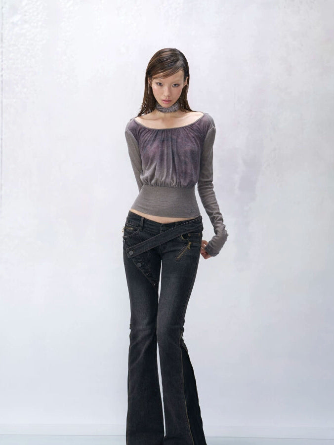 Smoky Amethyst Ruched Knit Top