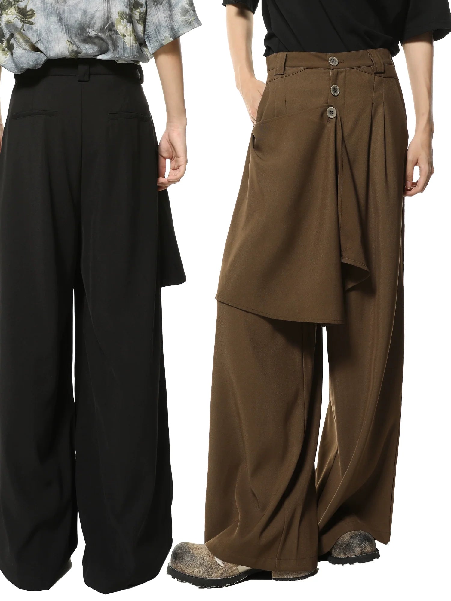 Asymmetric Overlay Wide-Leg Palazzo Pants