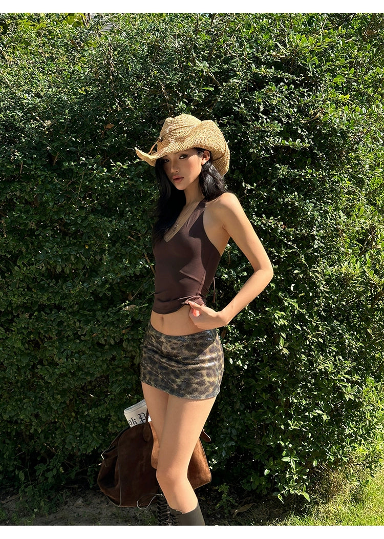Leopard Print Sequin Mini Skirt