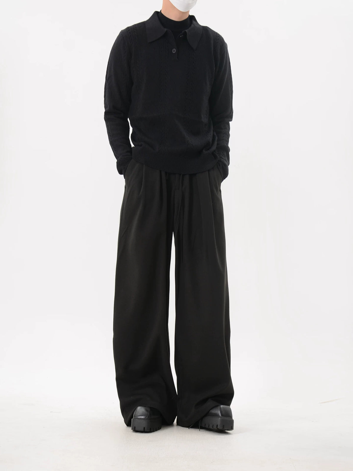 Cable Knit Long Sleeve Polo Sweater