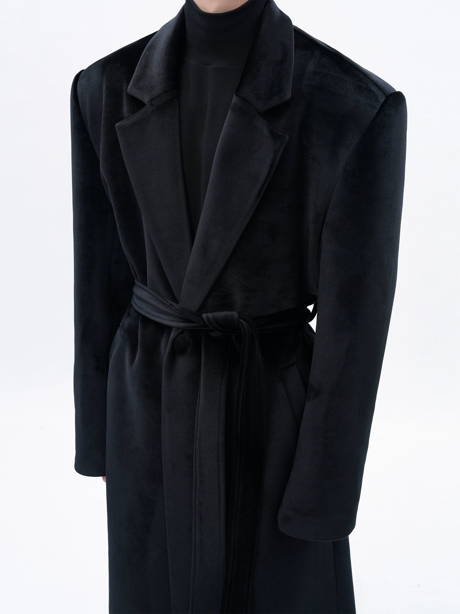 Black Velvet Belted Overcoat