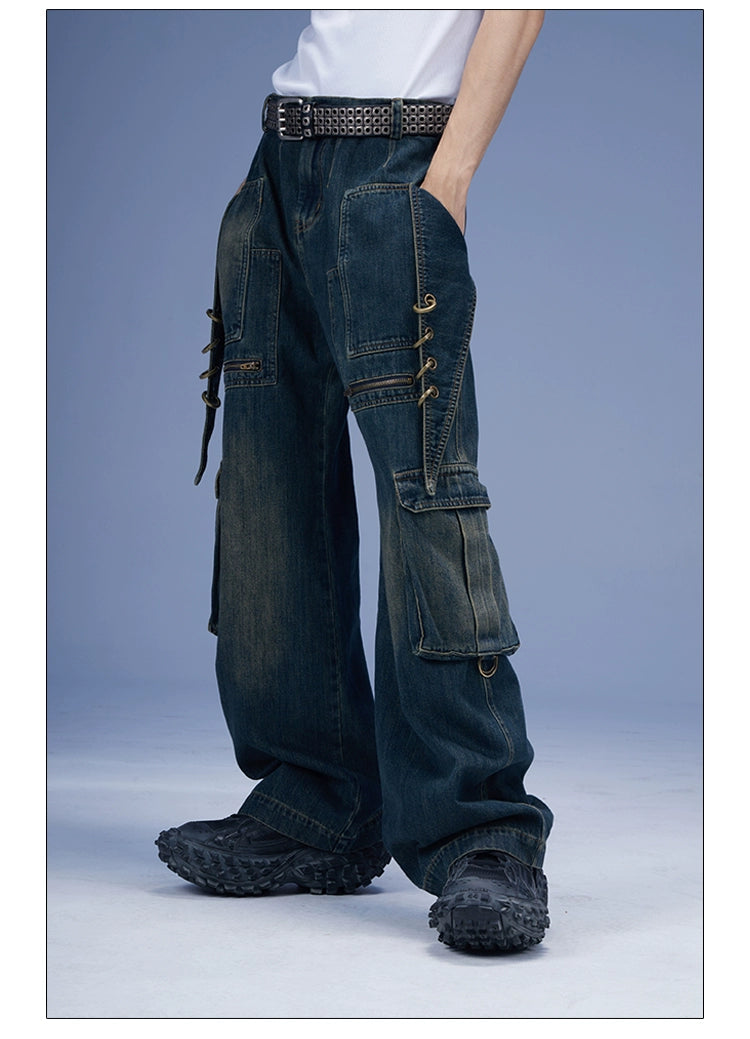 Lace-Up Pocket Cargo Jeans