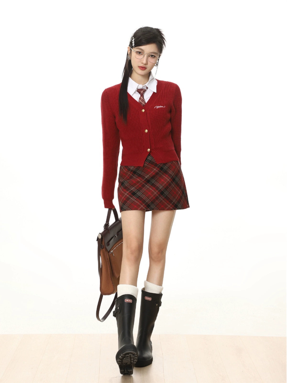 French Vintage Plaid Wool Mini Skirt