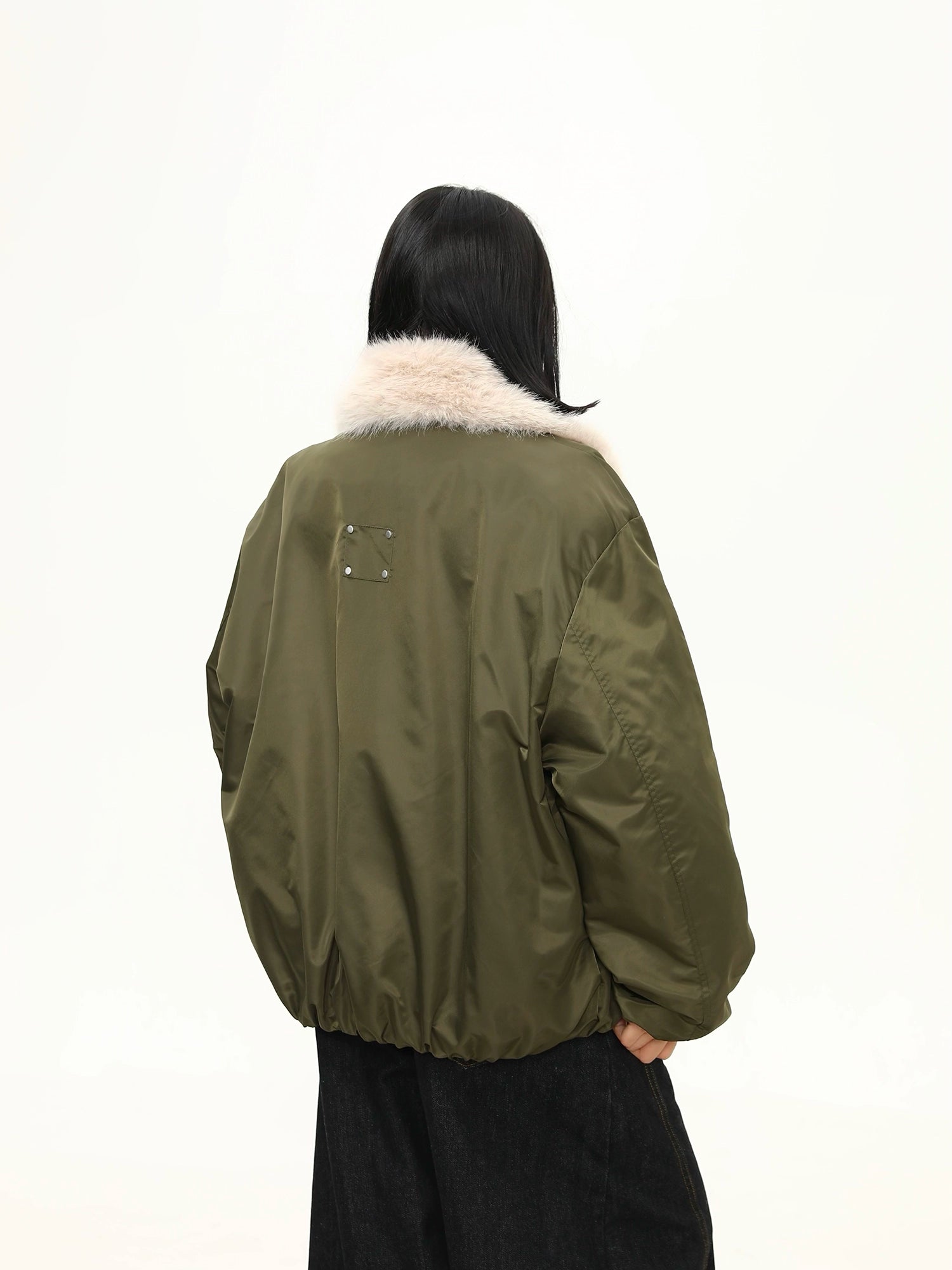 Olive Frost Faux Fur Collar Bomber Jacket