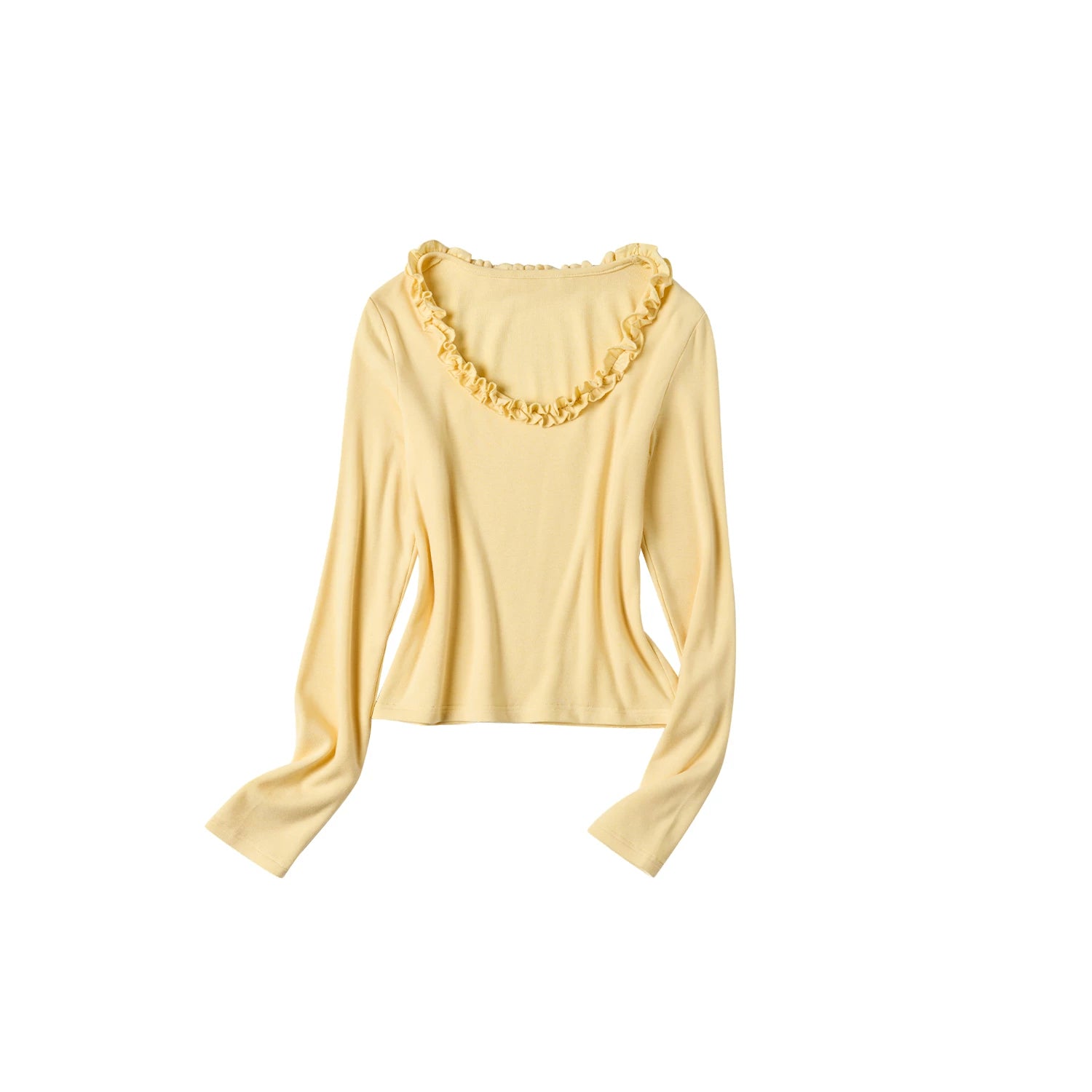 Ruffled Cocoa Butter Scoop Knit Top